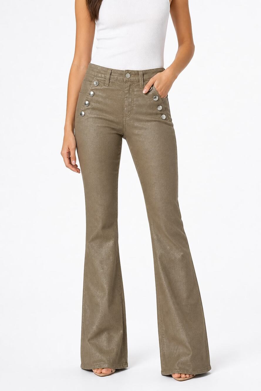 Ramy Brook Helena Coated Flare Jeans Gunmetal Metallic Size 24 NWT $275